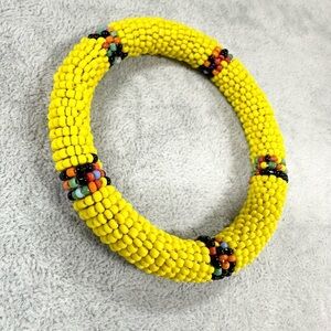 African Maasai Yellow Seed Beaded Bangle Bracelets